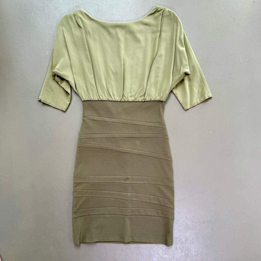 Silk Blend Colorblock Bodycon Dress Sage Olive size 0 wedding guest dress